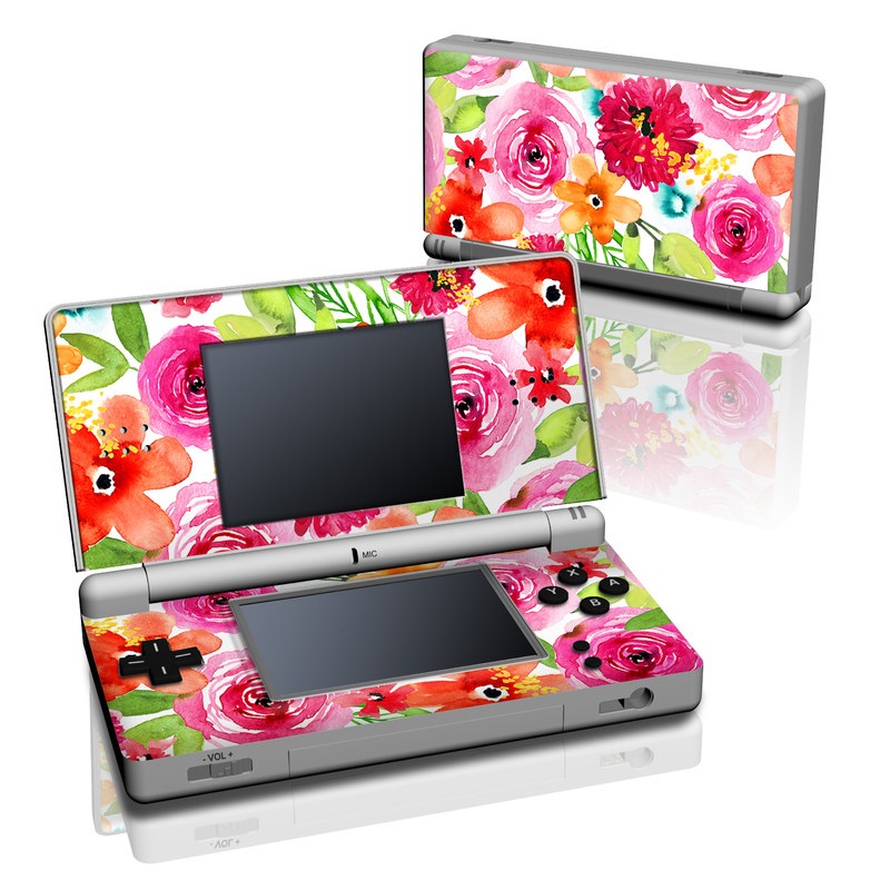Nintendo DS Lite Skin design of Flower, Cut flowers, Floral design, Plant, Pink, Bouquet, Petal, Flower Arranging, Artificial flower, Clip art, with pink, red, green, orange, yellow, blue, white colors