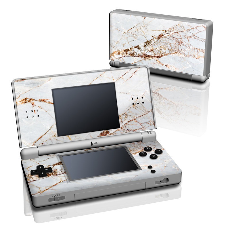 Nintendo DS Lite Skin design of White, Branch, Twig, Beige, Marble, Plant, Tile, with white, gray, yellow colors