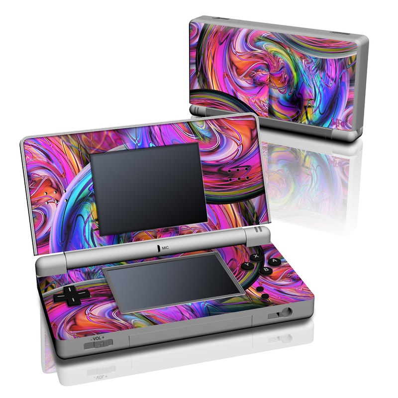 Nintendo DS Lite Skin design of Pattern, Psychedelic art, Purple, Art, Fractal art, Design, Graphic design, Colorfulness, Textile, Visual arts, with purple, black, red, gray, blue, green colors