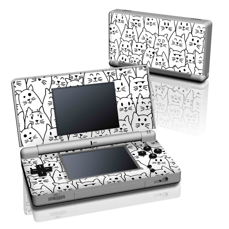 Nintendo DS Lite Skin design of White, Line art, Text, Black, Pattern, Black-and-white, Line, Design, Font, Organism with white, black colors