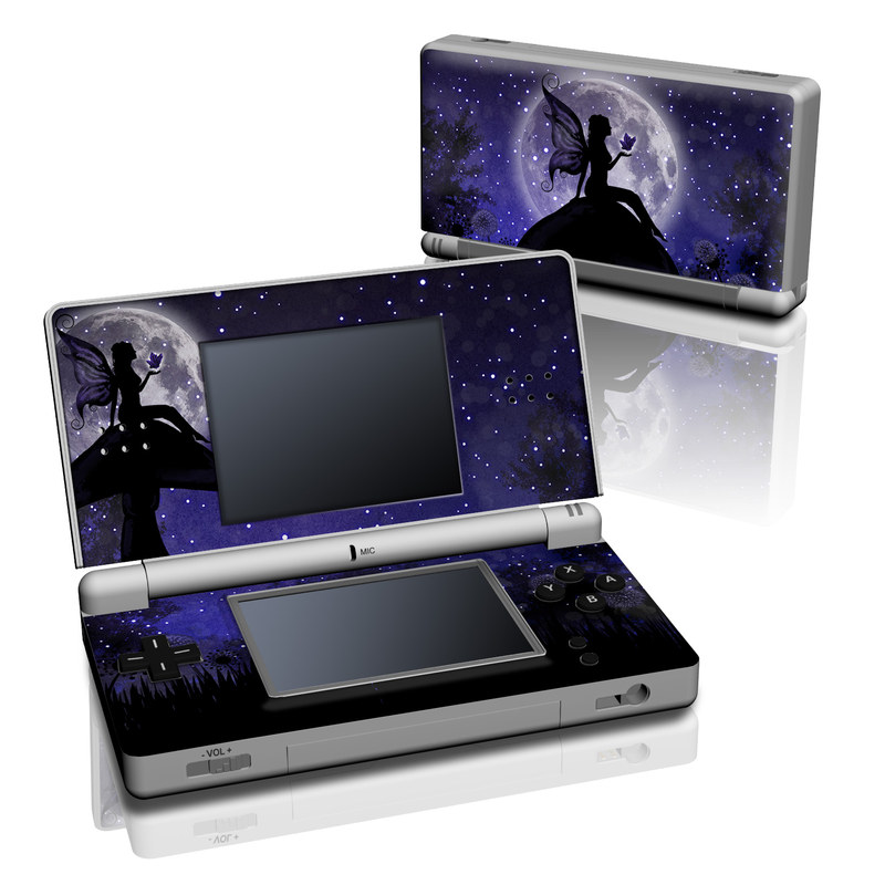 Nintendo DS Lite Skin design of Purple, Sky, Moonlight, Cg artwork, Fictional character, Darkness, Night, Illustration, Space, Star, with black, blue, gray, purple colors