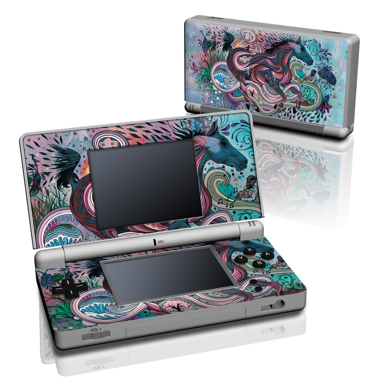 Nintendo DS Lite Skin design of Illustration, Art, Visual arts, Graphic design, Fictional character, Psychedelic art, Pattern, Drawing, Painting, Mythology, with gray, black, blue, red, purple colors