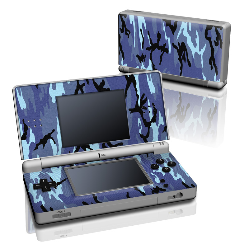 Nintendo DS Lite Skin design of Military camouflage, Pattern, Blue, Aqua, Teal, Design, Camouflage, Textile, Uniform, with blue, black, gray, purple colors
