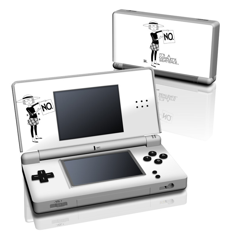 Nintendo DS Lite Skin design of Cartoon, Illustration, Design, Font, Black-and-white, Pattern, Style, with white, black colors