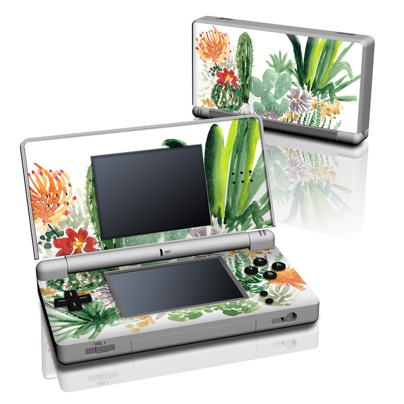 Nintendo DS Lite Skin design of Cactus, Plant, Flower, Botany, Leaf, Illustration, Pine, Grass, Succulent plant, Branch, with white, green, red, orange colors