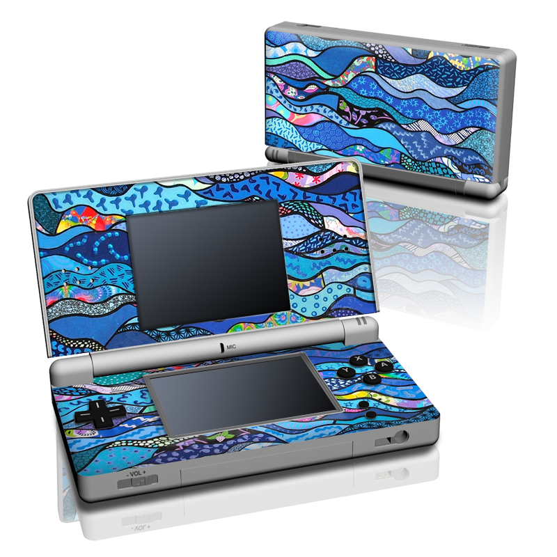 Nintendo DS Lite Skin design of Blue, Pattern, Aqua, Water, Line, Design, Textile, Psychedelic art, Electric blue, with blue, black, gray, purple colors