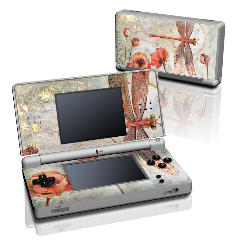 Nintendo DS Lite Skin design of Watercolor paint, Botany, Flower, Illustration, Floral design, Painting, Plant, Coquelicot, Art, Still life photography, with red, yellow, gray colors