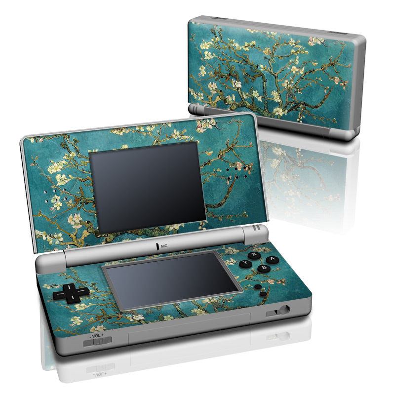 Nintendo DS Lite Skin design of Tree, Branch, Plant, Flower, Blossom, Spring, Woody plant, Perennial plant, with blue, black, gray, green colors