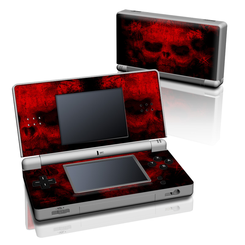 Nintendo DS Lite Skin design of Red, Skull, Bone, Darkness, Mouth, Graphics, Pattern, Fiction, Art, Fractal art, with black, red colors