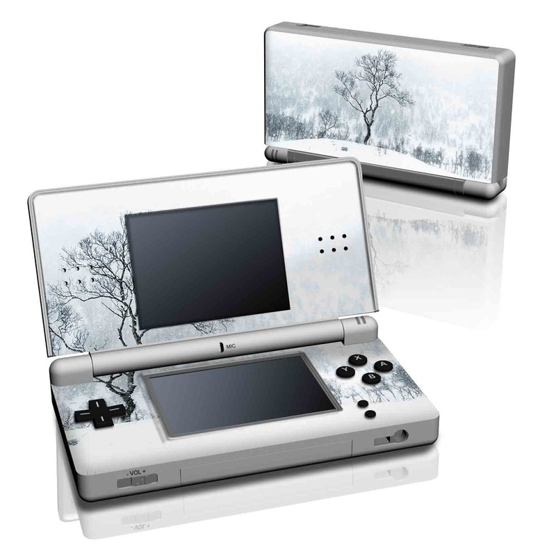Nintendo DS Lite Skin design of Snow, Winter, Tree, Nature, White, Sky, Atmospheric phenomenon, Natural landscape, Freezing, Blizzard, with white, gray, black colors