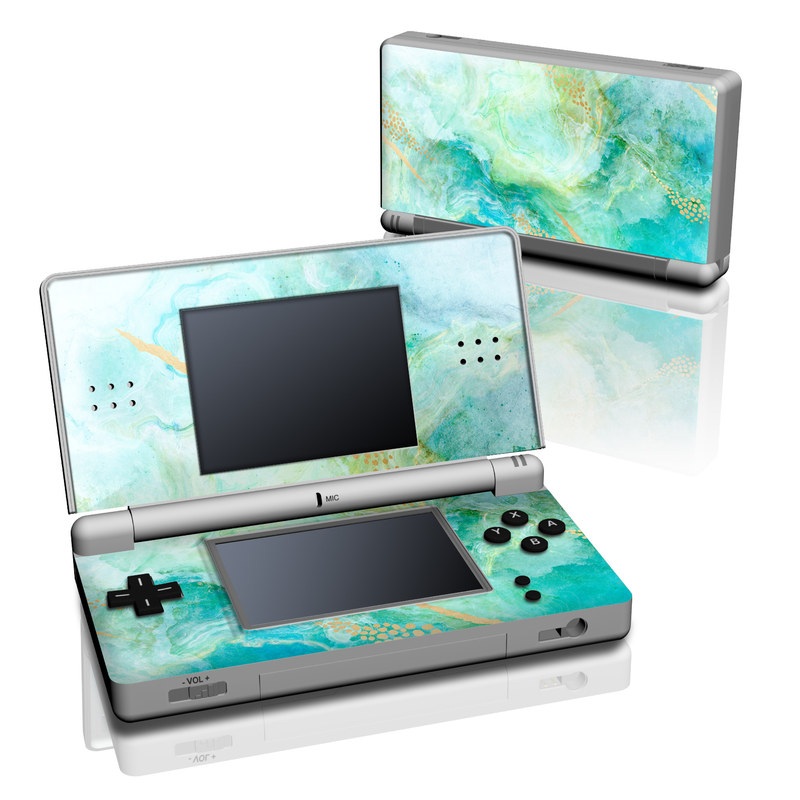 Nintendo DS Lite Skin design of Blue, Watercolor paint, Aqua, Line, Sky, Design, Pattern, Art, Illustration, with blue, yellow, orange colors