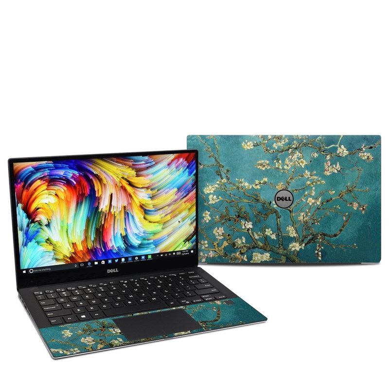 Dell XPS 13 9360 Skin design of Tree, Branch, Plant, Flower, Blossom, Spring, Woody plant, Perennial plant with blue, black, gray, green colors