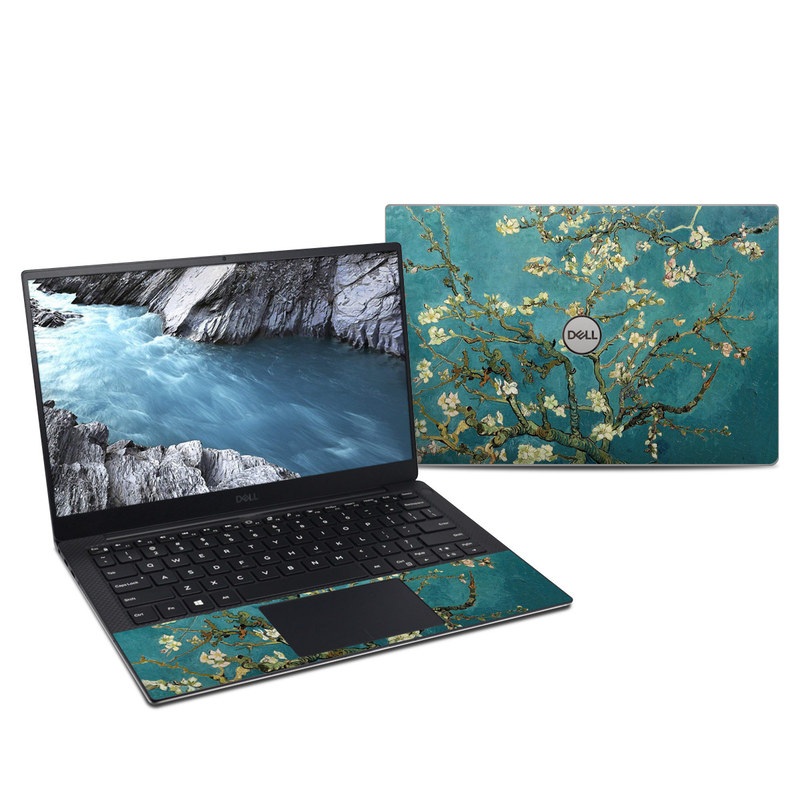 Dell XPS 13 9380 Skin design of Tree, Branch, Plant, Flower, Blossom, Spring, Woody plant, Perennial plant with blue, black, gray, green colors