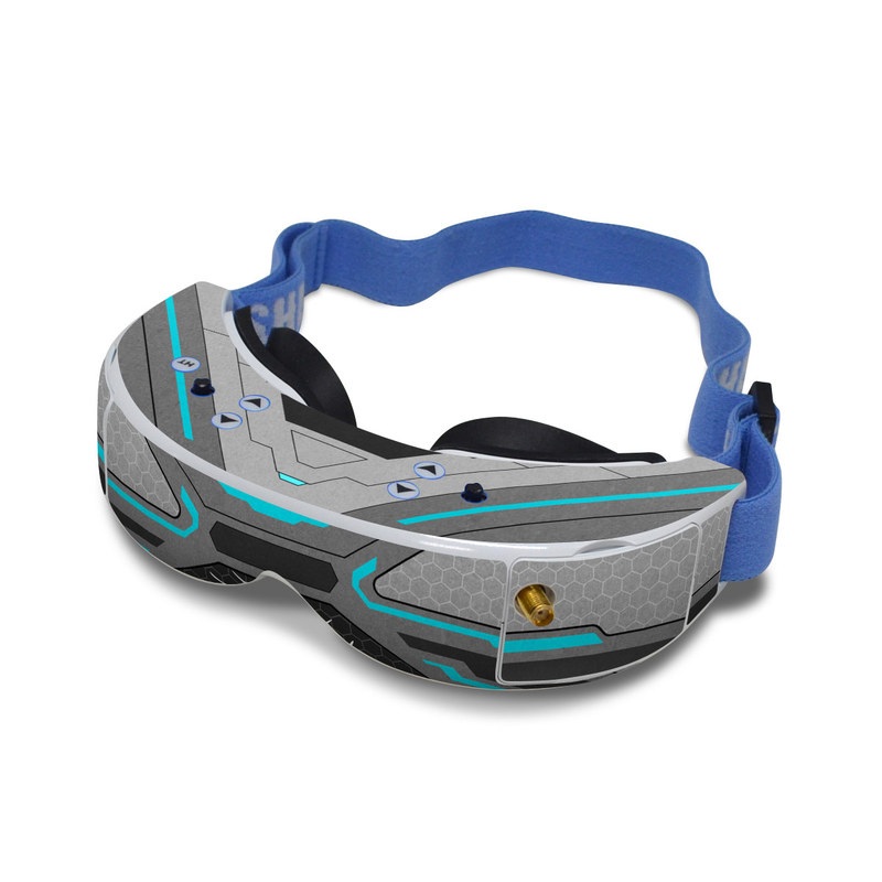 Fat Shark Dominator V2 Skin design of Blue, Turquoise, Pattern, Teal, Symmetry, Design, Line, Automotive design, Font, with black, gray, blue colors