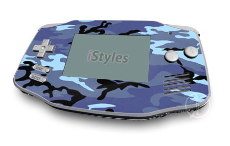 Game Boy Advance Skin design of Military camouflage, Pattern, Blue, Aqua, Teal, Design, Camouflage, Textile, Uniform, with blue, black, gray, purple colors