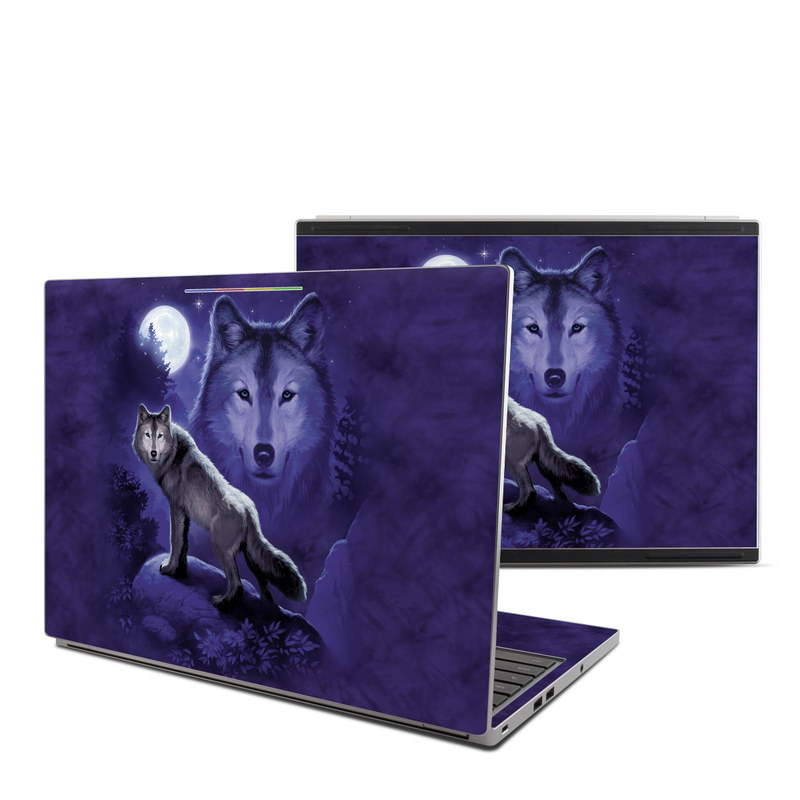 Chromebook Pixel Skin design of Wolf, Canidae, canis lupus tundrarum, Canis, Wolfdog, Dog, Native american indian dog, Wildlife, Sakhalin husky, Moonlight, with blue, black, gray colors