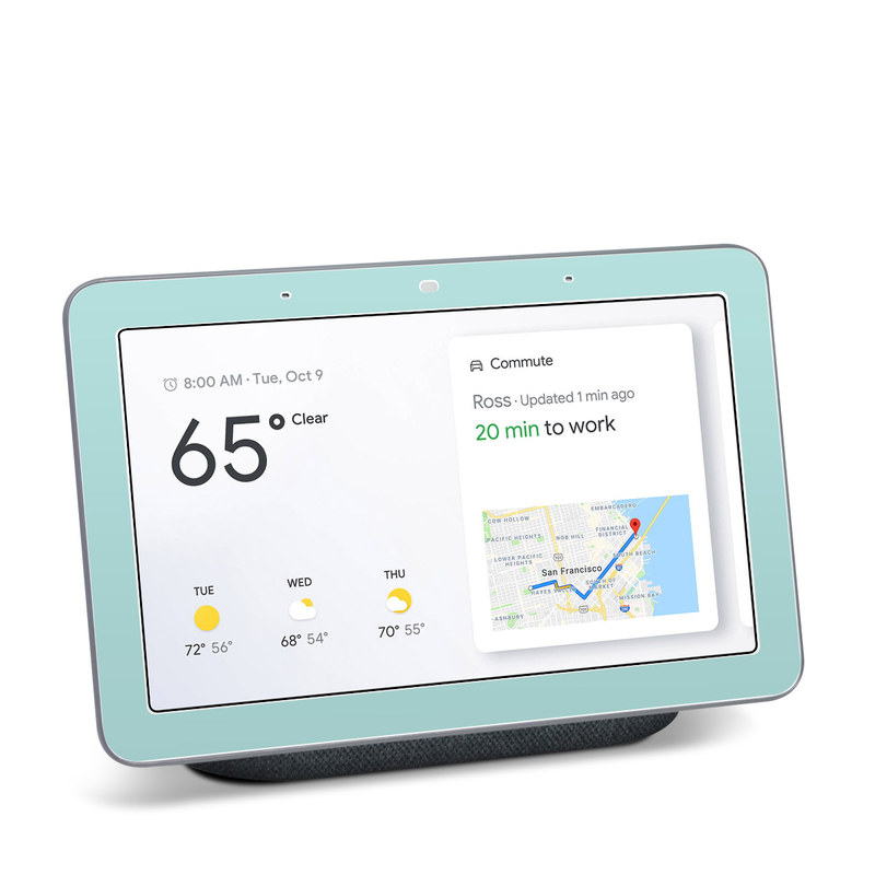 Google Home Hub Skin design of Green, Blue, Aqua, Turquoise, Teal, Azure, Text, Daytime, Yellow, Sky with blue colors