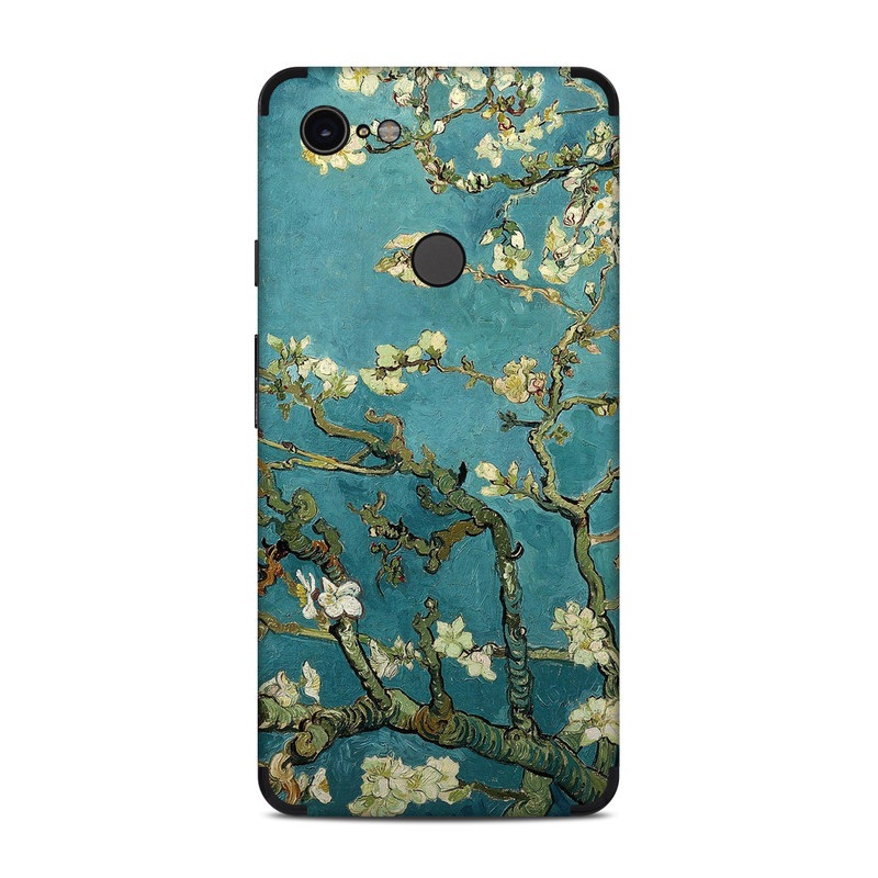 Google Pixel 3 XL Skin design of Tree, Branch, Plant, Flower, Blossom, Spring, Woody plant, Perennial plant, with blue, black, gray, green colors