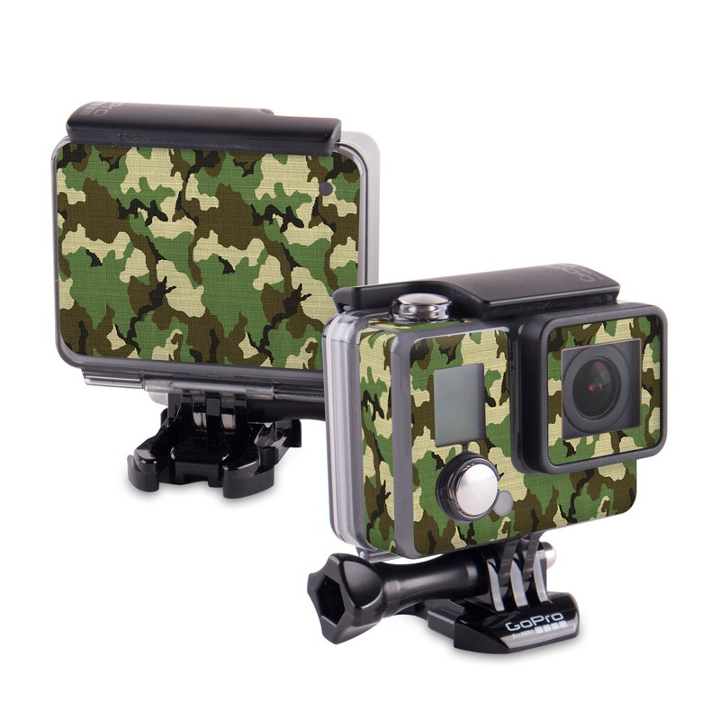 GoPro Hero Skin design of Military camouflage, Camouflage, Clothing, Pattern, Green, Uniform, Military uniform, Design, Sportswear, Plane, with black, gray, green colors