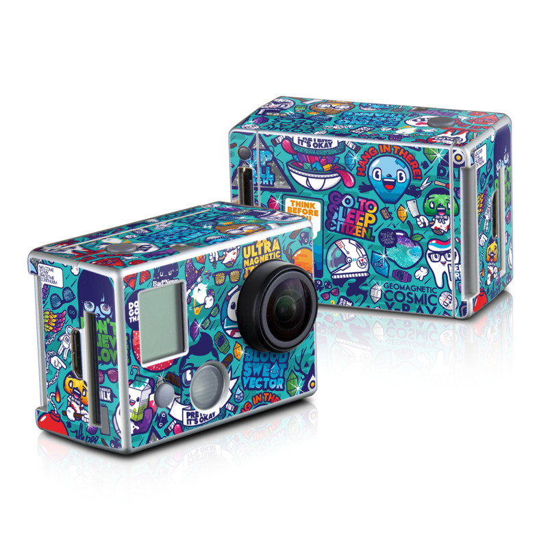 GoPro HD Hero2 Skin design of Art, Visual arts, Illustration, Graphic design, Psychedelic art, with blue, black, gray, red, green colors