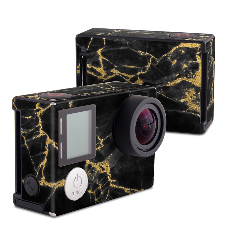 GoPro Hero4 Black Edition Skin design of Black, Yellow, Water, Brown, Branch, Leaf, Rock, Tree, Marble, Sky, with black, yellow colors