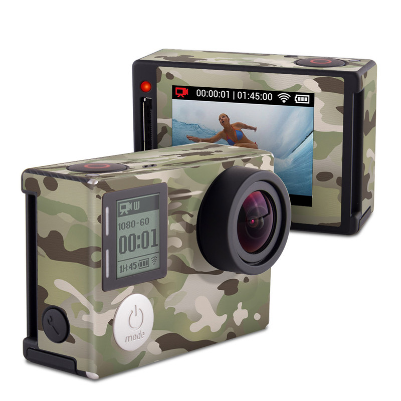 GoPro Hero4 Silver Edition Skin design of Military camouflage, Camouflage, Pattern, Clothing, Uniform, Design, Military uniform, Bed sheet, with gray, green, black, red colors