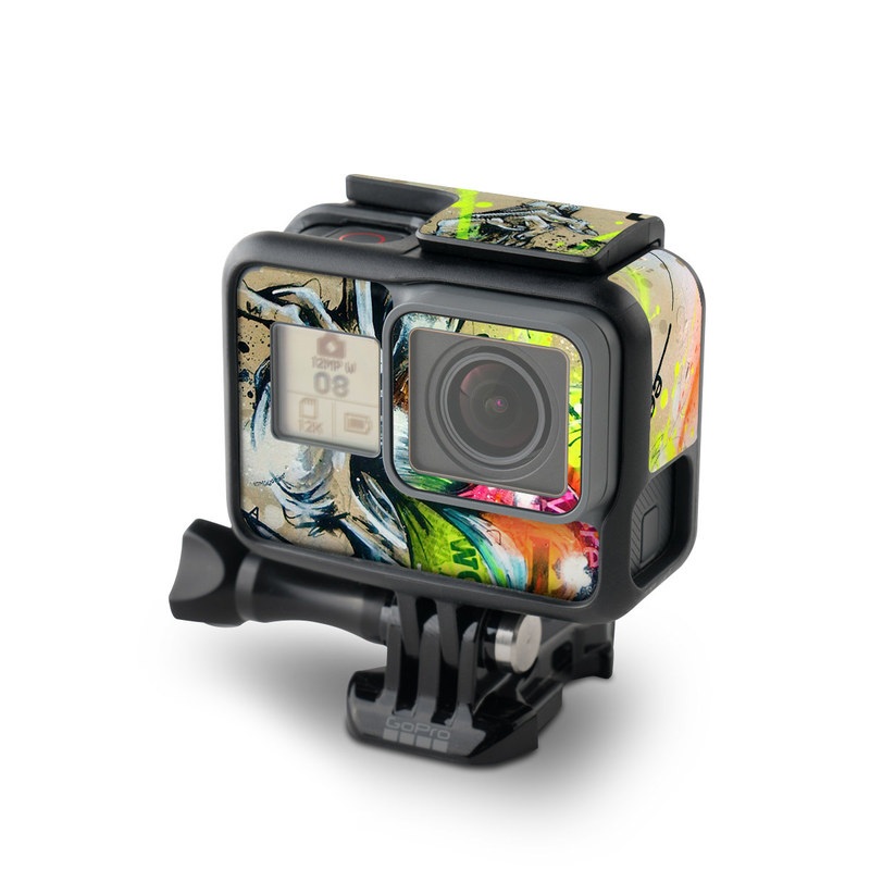 GoPro Hero7 Black Skin design of Graphic design, Art, Illustration, Fictional character, Visual arts, Graphics, Painting, Watercolor paint, Modern art, Games, with gray, black, green, red, orange, pink colors