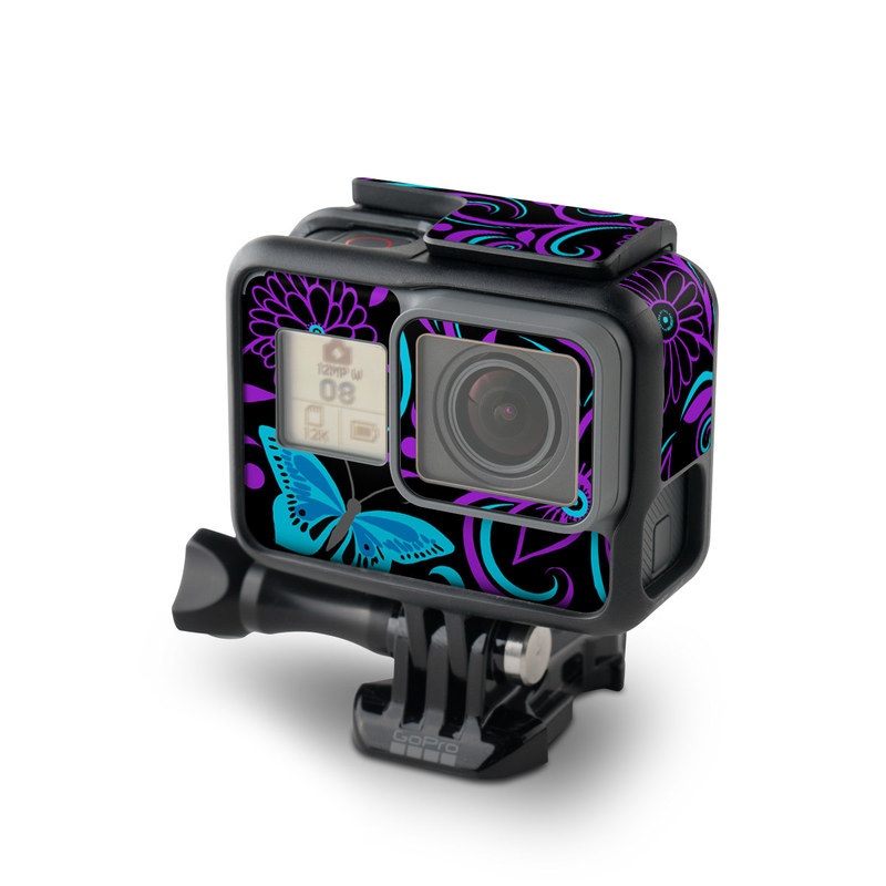 GoPro Hero7 Black Skin design of Pattern, Purple, Violet, Turquoise, Teal, Design, Floral design, Visual arts, Magenta, Motif, with black, purple, blue colors