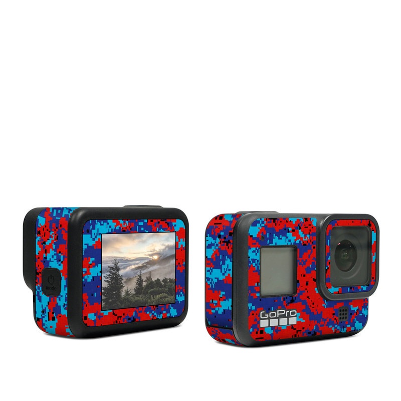 GoPro Hero8 Black Skin design of Blue, Red, Pattern, Textile, Electric blue, with blue, red colors