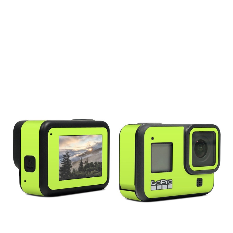 GoPro Hero8 Black Skin design of Green, Yellow, Text, Leaf, Font, Grass, with green colors