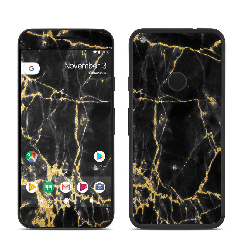 Google Pixel 1 Skin design of Black, Yellow, Water, Brown, Branch, Leaf, Rock, Tree, Marble, Sky, with black, yellow colors