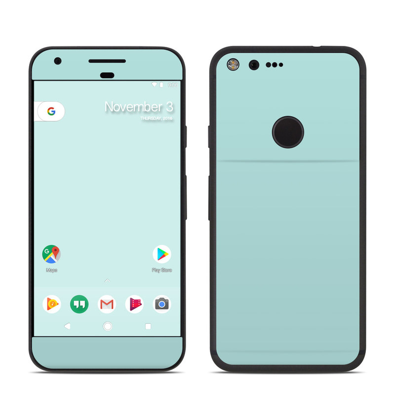 Google Pixel 1 Skin design of Green, Blue, Aqua, Turquoise, Teal, Azure, Text, Daytime, Yellow, Sky, with blue colors
