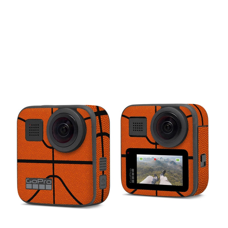 GoPro Max Skin design of Orange, Basketball, Line, Pattern, Sport venue, Brown, Yellow, Design, Net, Team sport, with orange, black colors