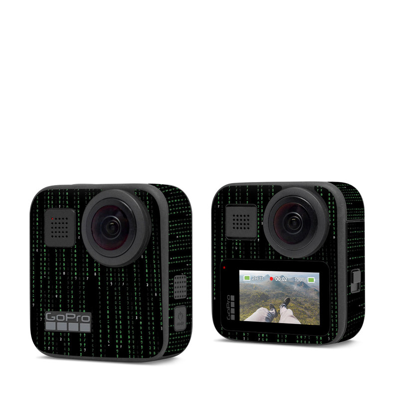 GoPro Max Skin design of Green, Black, Pattern, Symmetry, with black colors