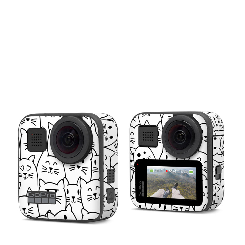 GoPro Max Skin design of White, Line art, Text, Black, Pattern, Black-and-white, Line, Design, Font, Organism, with white, black colors