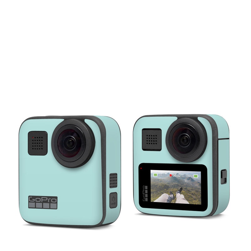 GoPro Max Skin design of Green, Blue, Aqua, Turquoise, Teal, Azure, Text, Daytime, Yellow, Sky, with blue colors