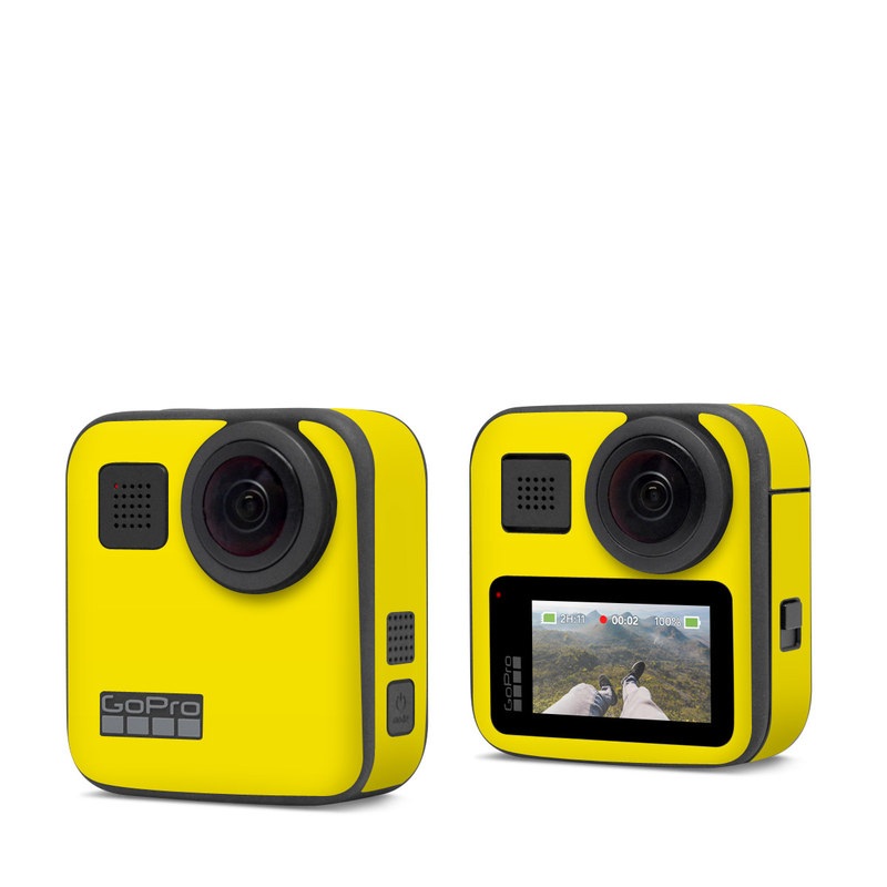 GoPro Max Skin design of Green, Yellow, Orange, Text, Font, with yellow colors