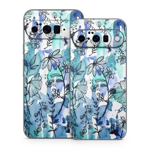 Blue Ink Floral Google Pixel 10 Series Skin