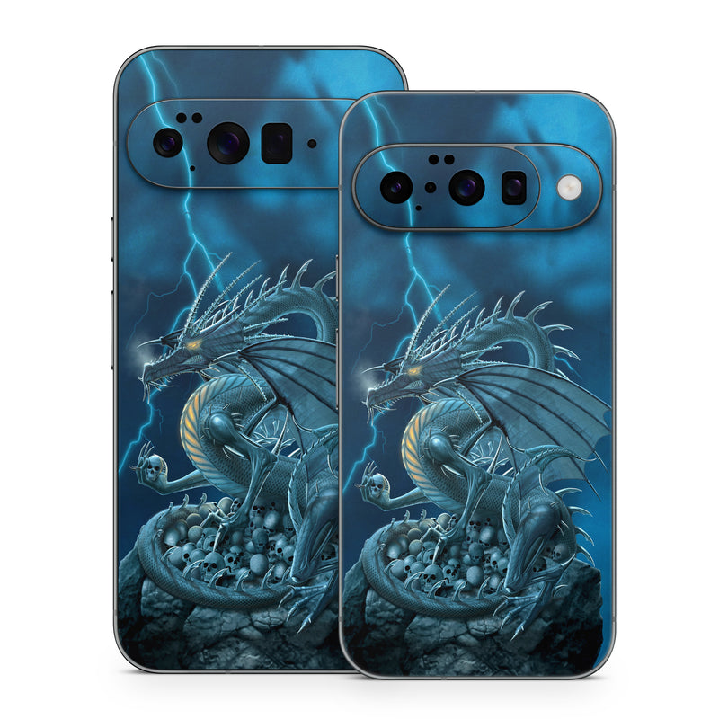 Google Pixel 10 Series Skin design of Cg artwork, Dragon, Mythology, Fictional character, Illustration, Mythical creature, Art, Demon, with blue, yellow colors