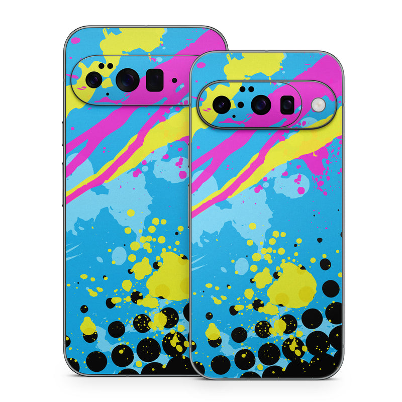 Google Pixel 10 Series Skin design of Blue, Colorfulness, Graphic design, Pattern, Water, Line, Design, Graphics, Illustration, Visual arts, with blue, black, yellow, pink colors
