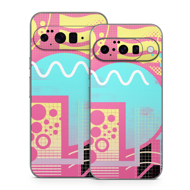 Google Pixel 10 Series Skin design of Textile, Organism, Font, Art, Pink, Rectangle, Line, Aqua, Magenta, Circle, with pink, yellow, blue, black, white colors