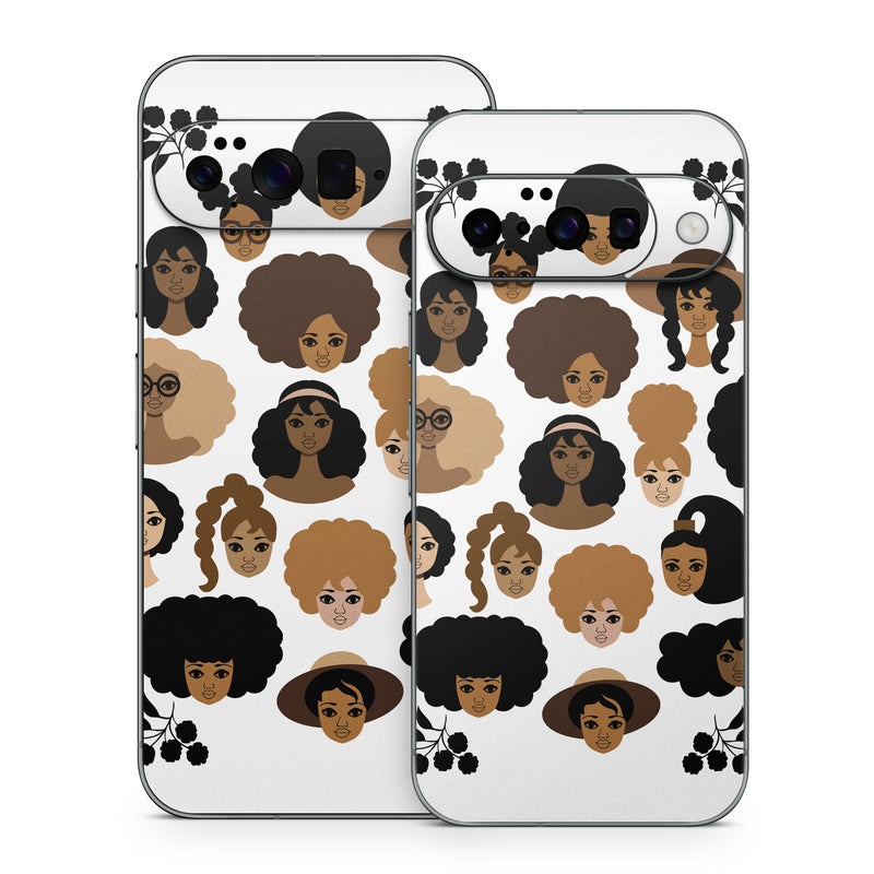 Google Pixel 10 Series Skin design of Hair, People, Facial expression, Hairstyle, Cartoon, Head, Afro, Clip art, Font, Black hair, with black, brown, white colors