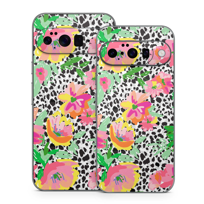 Google Pixel 10 Series Skin design of Flower, Petal, Textile, Pink, Creative arts, Art, Magenta, Pattern, Plant, Symmetry, with pink, orange, yellow, purple, green, black, white colors