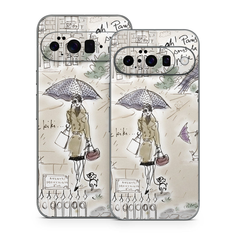Google Pixel 10 Series Skin design of Cartoon, Umbrella, Illustration, Organism, Art, Fiction, Fictional character, with brown, gray, purple colors