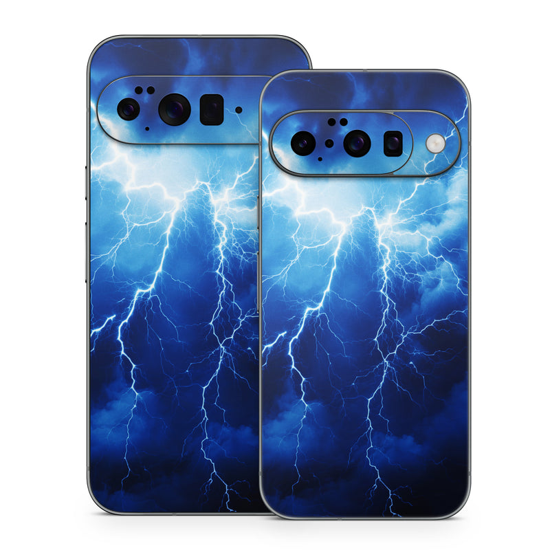 Google Pixel 10 Series Skin design of Thunder, Sky, Atmosphere, Daytime, Cloud, Water, Lightning, Light, Azure, Natural environment, with black, blue colors