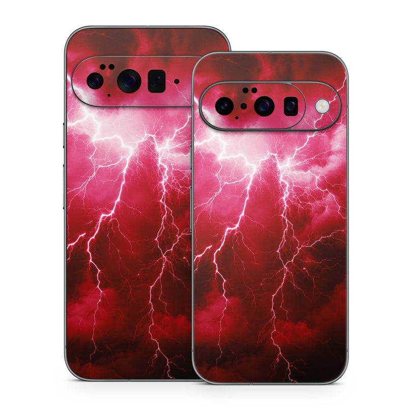 Google Pixel 10 Series Skin design of Thunder, Atmosphere, Sky, Light, Purple, Lighting, Water, Thunderstorm, Electricity, Pink, with black, red colors