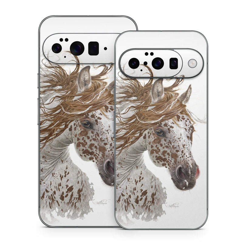 Google Pixel 10 Series Skin design of Horse, Mane, Mustang horse, Illustration, Snout, Animal figure, Drawing, Stallion, Liver, Mare, with white, brown colors