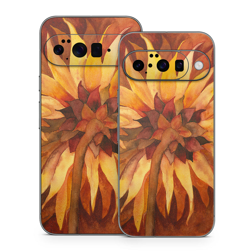Google Pixel 10 Series Skin design of Sunflower, Flower, sunflower, Yellow, Painting, Plant, Petal, Still life photography, Flowering plant, Still life, with yellow, brown, orange colors