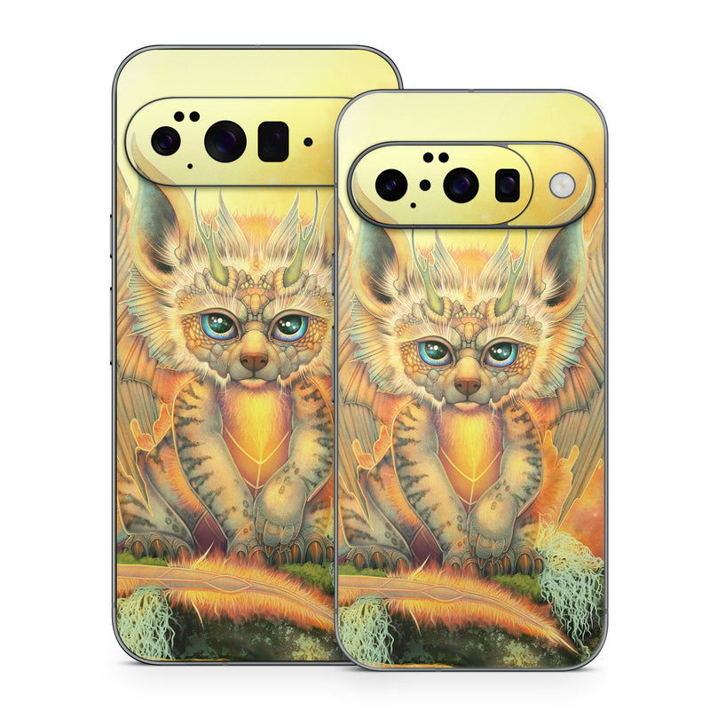 Google Pixel 10 Series Skin design of Nature, Mammal, Art, Fawn, Owl, Illustration, Tail, Fictional character, Visual arts, Terrestrial animal, with yellow, orange, green, white, black colors