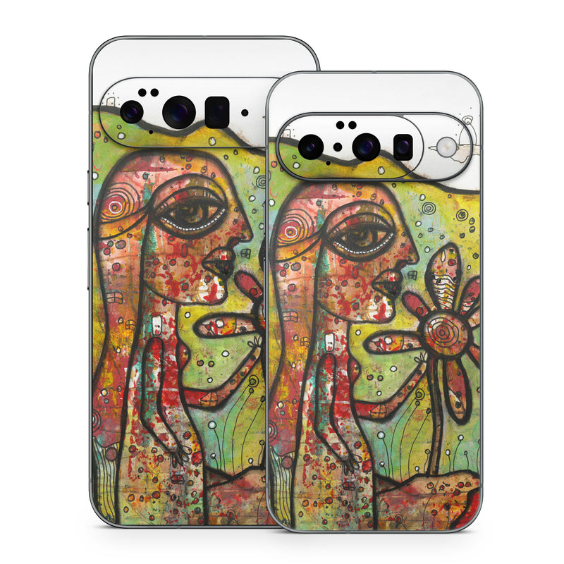 Google Pixel 10 Series Skin design of Modern art, Art, Painting, Acrylic paint, Psychedelic art, Visual arts, Watercolor paint, Illustration, Paint, Style, with green, black, red, white, orange, yellow colors